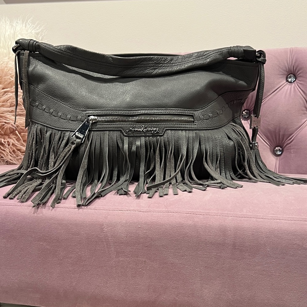 Aimee Kestenberg Charcoal Fringe Shoulder Bag